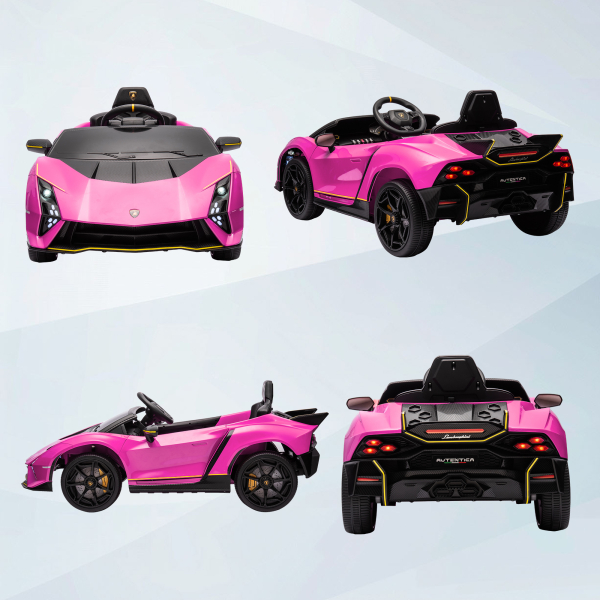 AIYAPLAY Carro Elétrico para Crianças Lamborghini 12V Controlo Remoto Faróis Buzina Arranque Lento e Música MP3 114,5x64x45,5 cm Rosa - Image 9