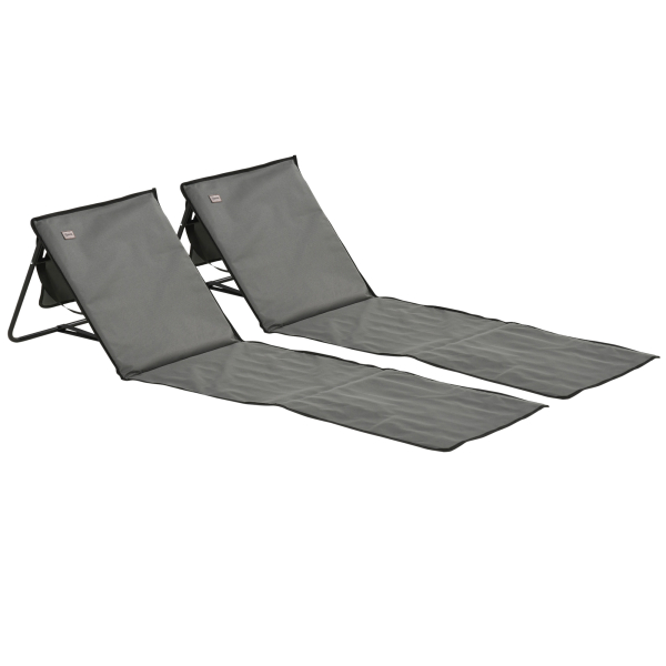 Outsunny Conjunto de 2 Esteiras de Praia Dobrável Esteiras Acolchoadas com Encosto Reclinável 142x51x40 cm Cinza