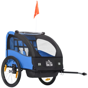 HOMCOM Reboque de Bicicleta para Crianças de 2 Lugares com Cinto de Segurança e Sistema de Amortecimento 140x88x90 cm Azul