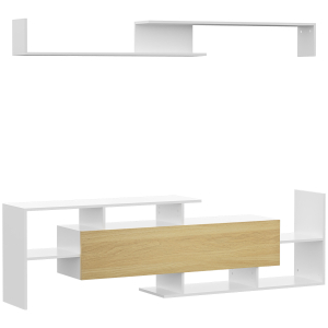 HOMCOM Móvel de TV Moderno Móvel para Televisores 153,6x25x42cm e Prateleira de Parede 150x14,5x16,3cm Branco e Madeira