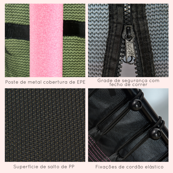 HOMCOM Trampolim para Crianças Cama Elástica Infantil com Rede de Segurança para Interiores e Exteriores Ø163,5x190 cm Rosa - Image 6