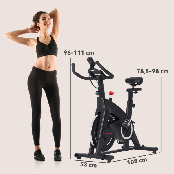 SPORTNOW Bicicleta Estática Bicicleta Fitness com Volante de Inércia de 15 kg Ecrã LED Guiador e Assento Ajustável 108x53x111 cm Preto - Image 3