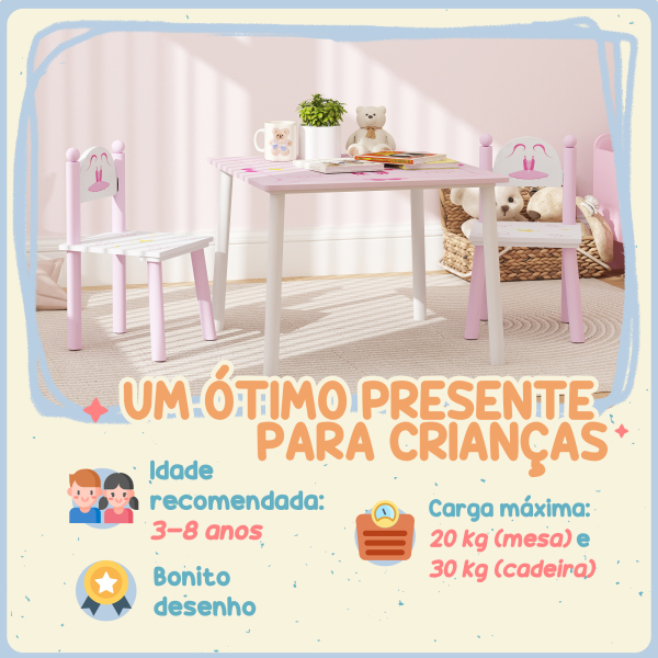 AIYAPLAY Mesa e Cadeiras para Crianças Conjunto de 3 Peças com Mesa Cadeiras Infantil Estilo Princesa pRosa e Branco - Image 7