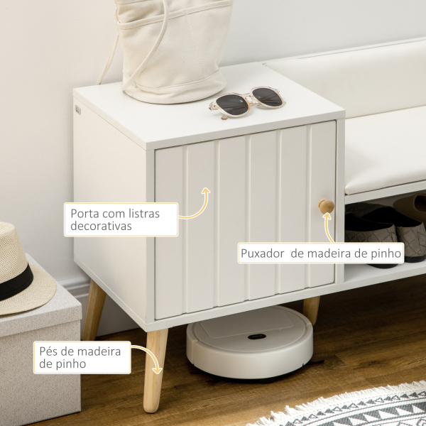 HOMCOM Banco Sapateira com Compartimento Aberto e Almofada Acolchoada para 4 Pares de Sapatos 80x33x49cm Branco - Image 6