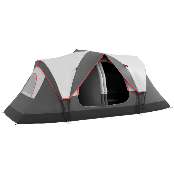 Outsunny Tenda de Campismo Familiar para 6-8 Pessoas Dobrável com 2 Quartos e Bolsa de Transporte Impermeável 450x215x180 cm Cinza