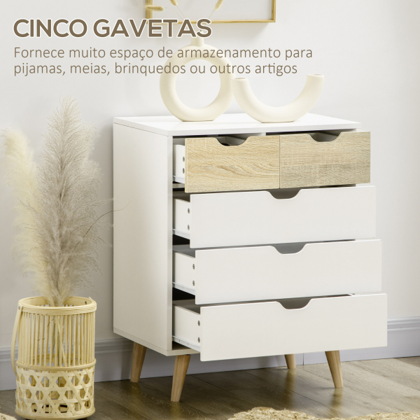 HOMCOM Cómoda com 5 Gavetas e Pés Elevados Cómoda para Dormitório Estilo Moderno Anti-Tombo 60x40x77,5cm Madeira e Branco - Image 6