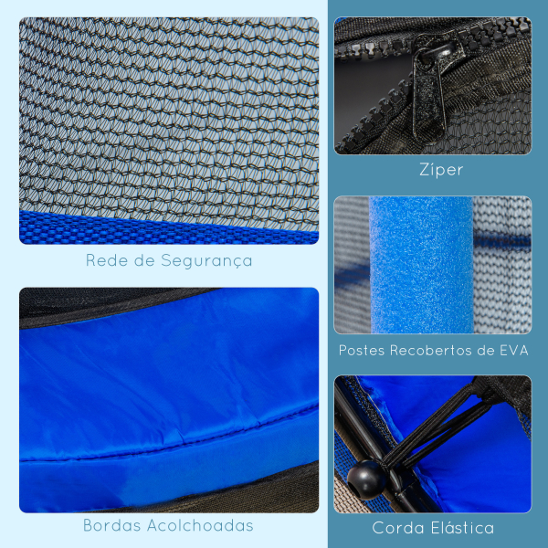 HOMCOM Trampolim para Crianças com Rede de Segurança e Estrutura de Aço para Interiores e Exteriores Carga 50kg Ø140x190 cm Azul - Image 6