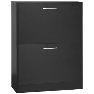 HOMCOM Sapateira de Madeira com 2 Compartimentos para Entrada Corredor Dormitório Sala de Estar 60x24x80 cm Preto
