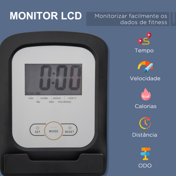 HOMCOM Bicicleta Estática com Encosto com 8 Níveis de Resistência Magnética Comprimento Ajustável Ecrã LCD 122-137x62x103 cm Cinza - Image 5