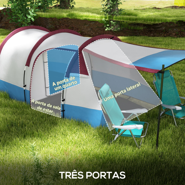 Outsunny Tenda de Campismo Familiar para 2-3 Pessoas com 2 Áreas e Bolsa de Transporte Impermeável 420x200x150 cm Multicolor - Image 5