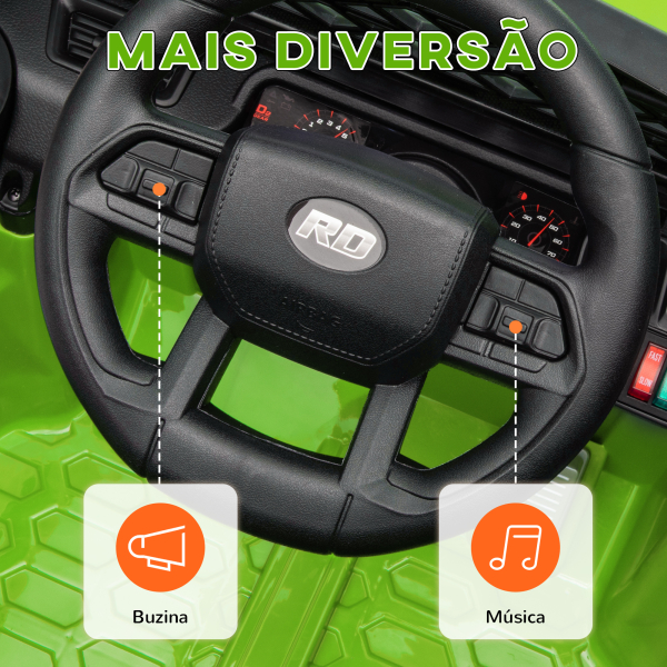 AIYAPLAY Carro Elétrico para Crianças Carro Elétrico Infantil UTV 12V com Velocidade Ajustável USB e Faróis  95x62,5x65 cm Verde - Image 8