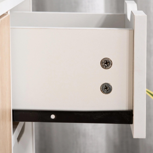 HOMCOM Aparador Móvel Auxiliar de Armazenamento com 2 Armários de Porta Gaveta Pés de Madeira para Sala de Estar Cozinha Dormitório 90x30x72cm Natural e Branco - Image 9