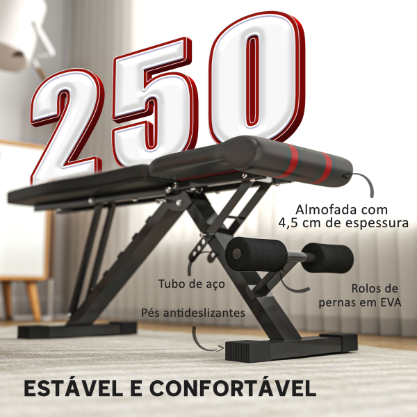 SPORTNOW Banco de Abdominais Ajustável Banco de Musculação Dobrável para Treino de Corpo Completo 82x35x42,5-107 cm Preto - Image 6