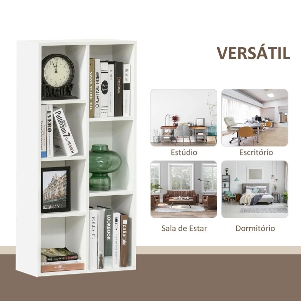 HOMCOM Estante para Livros Estante de Madeira com 7 Compartimentos de Armazenamento Plantas Arquivos para Sala de Estar Dormitório Escritório 50x24x106cm Branco - Image 6