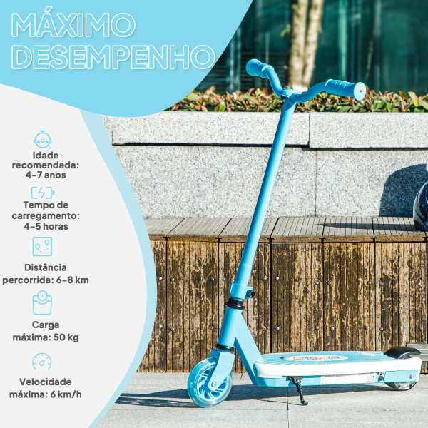AIYAPLAY Trotinete Elétrica para Crianças Máx. 6 km/h Motor 80 W Autonomia Máxima 8 km com Luzes LED Travão Traseiro Azul Claro - Image 8