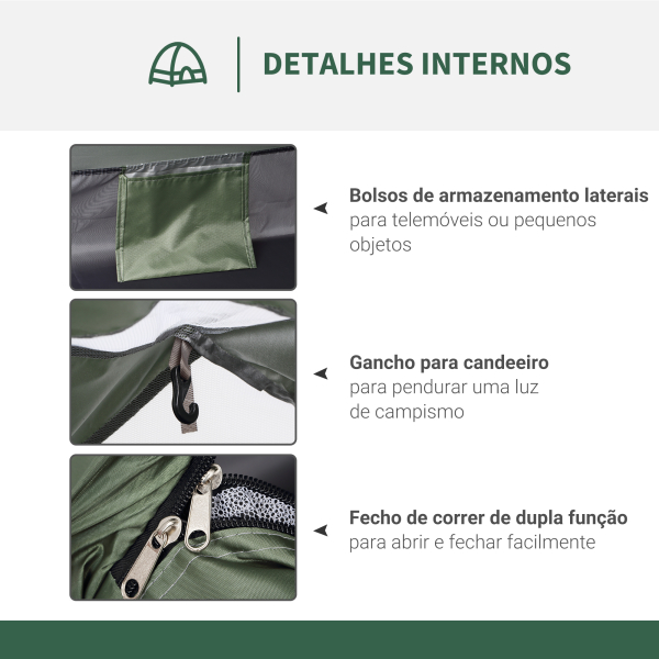 Outsunny Tenda de Campismo 2 Pessoas Dobrável com 2 Janelas de Malha Bolso Interior Bolsa de Transporte 206x152x110 cm Verde - Image 5