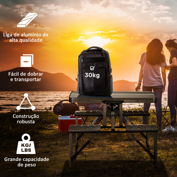 Outsunny Mesa de Campismo Dobrável com 4 Assentos Orifício para Chapéu de Sol e Estrutura de Alumínio para Praia Piquenique 136x85,5x66cm Prata - Image 5