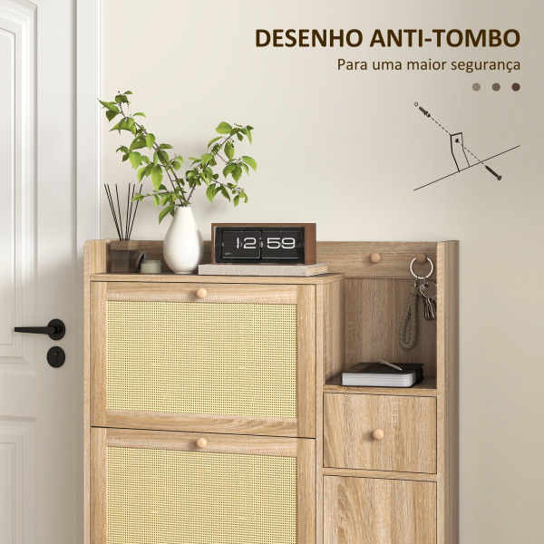 HOMCOM Móvel Sapateira com 3 Gavetas com Frente em Vime para 12 Pares de Sapatos Prateleiras Ajustáveis 80x23x120 cm Carvalho - Image 8
