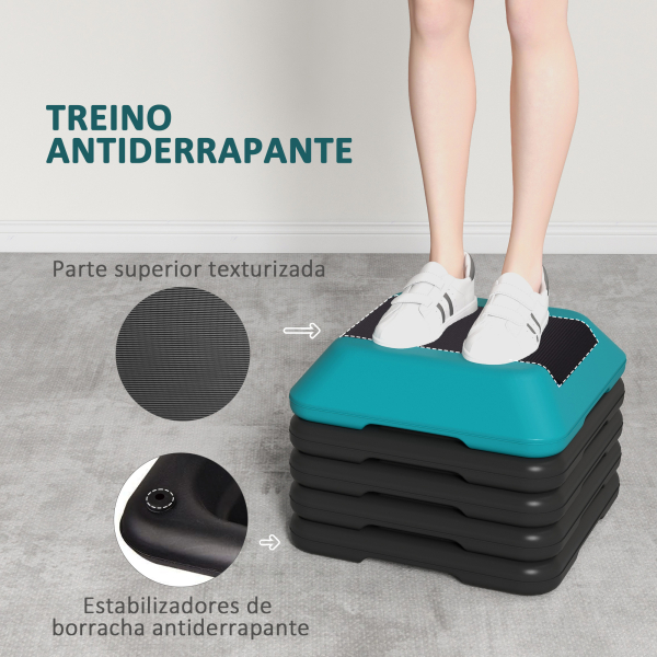 SPORTNOW Step para Exercício Aeróbico Plataforma Step Antideslizante com Altura Ajustável de 10/15/20/25/30 cm Azul - Image 5