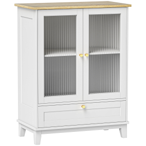 HOMCOM Aparador Sala de Estar com 2 Portas de Vidro Temperado Gaveta e Prateleira Ajustável 68x35x85 cm Branco