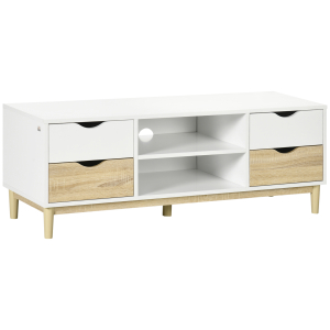 HOMCOM Móvel de TV para Televisores de até 55" com Prateleiras de Armazenamento e 4 Gavetas 120x40x44,5cm Branco e Carvalho