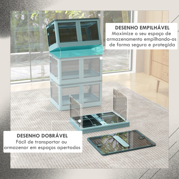 HOMCOM Caixa de Armazenamento Empilhável com Tampa 69L Caixa Organizadora Dobrável com Rodas 60x42x34 cm Azul - Image 4