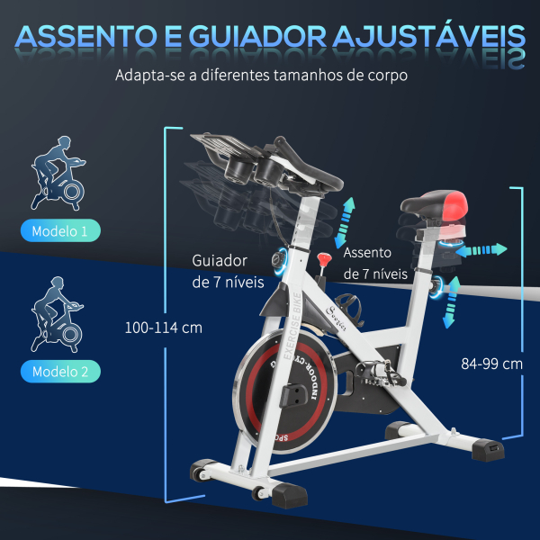 HOMCOM Bicicleta estática com tela LCD Sela ajustável Volante 8 kg Carga 100 kg 103x53x110-114 cm Branco - Image 8