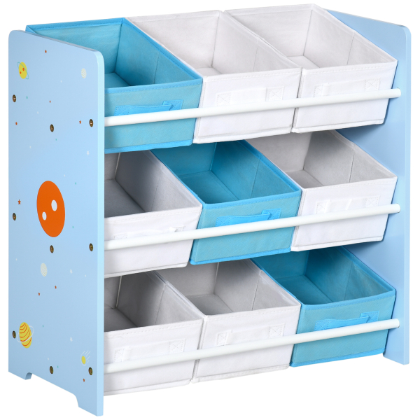 ZONEKIZ Estante para Brinquedos com 9 Caixas de Tecido não Tecido Amovíveis Organizador de Brinquedos 63x30x60 cm Azul