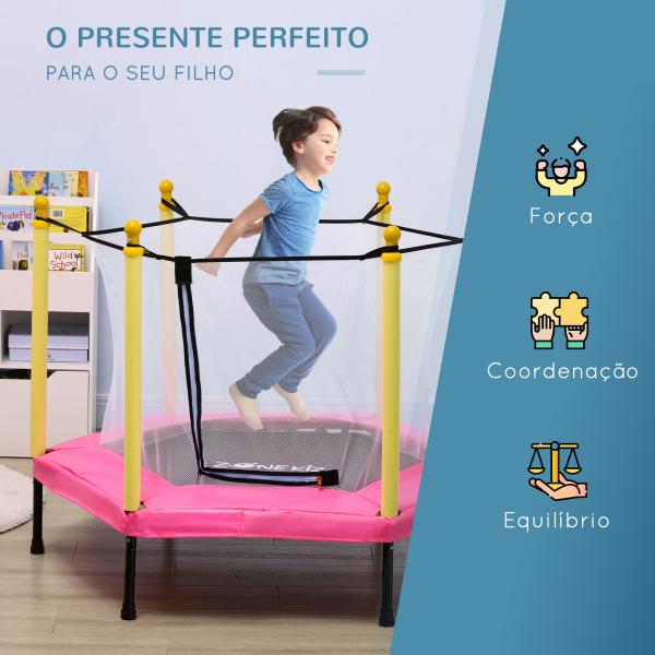 ZONEKIZ Trampolim para Crianças 95x85 cm com Rede de Segurança trampolim Infantil para Crianças de 3-6 Anos 122x122x97 cm Rosa - Image 6
