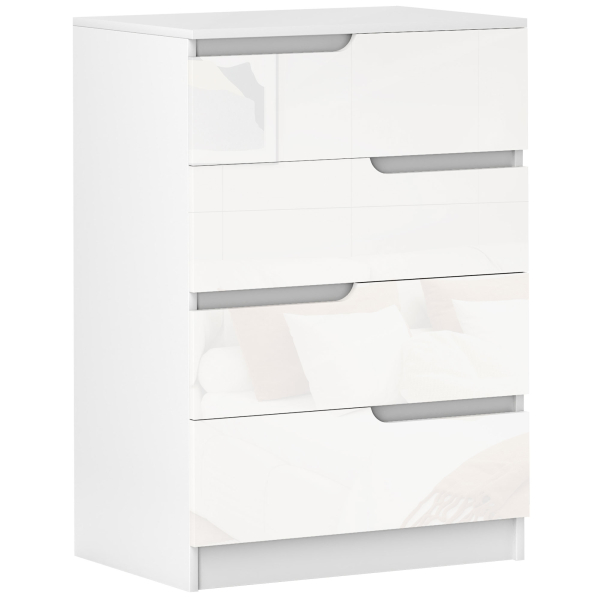 HOMCOM Cómoda com 4 Gavetas Cómoda de Dormitório Moderna com Sistema Anti-Tombo 60x40x85 cm Branco