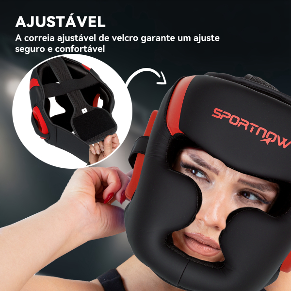 SPORTNOW Capacete de Boxe com Correia Ajustável Protetor de Cabeça para Artes Marciais Karate Tamanho L Vermelho e Preto - Image 5
