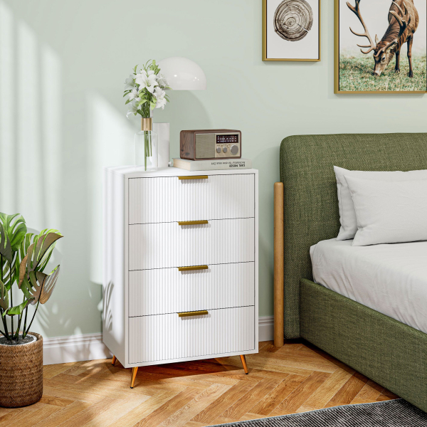 HOMCOM Cómoda com 4 Gavetas Cómoda de Dormitório Moderna com Desenho Ondulado Anti-Tombo 60x40x90 cm Branco - Image 7