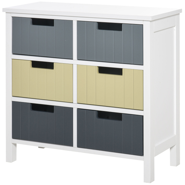 HOMCOM Cómoda de Madeira com 6 Gavetas Cómoda Auxiliar de Armazenamento com Pés Elevados Estilo Moderno para Dormitórios Sala de Estar Casa de Banho 60x28x58cm Multicor - Image 7