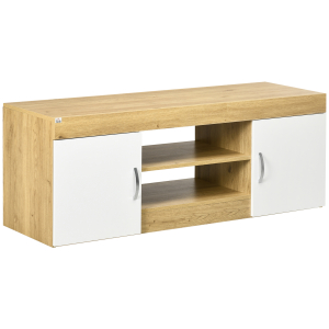 HOMCOM Móvel para TV com 2 Portas e Armazenamento de 2 Níveis para Televisores de até 60 Polegadas 130x39,6x48cm Branco e Madeira