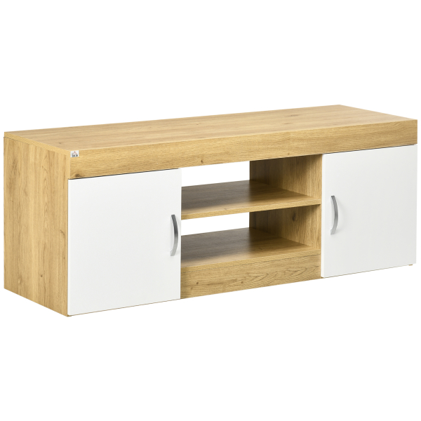 HOMCOM Móvel para TV com 2 Portas e Armazenamento de 2 Níveis para Televisores de até 60 Polegadas 130x39,6x48cm Branco e Madeira