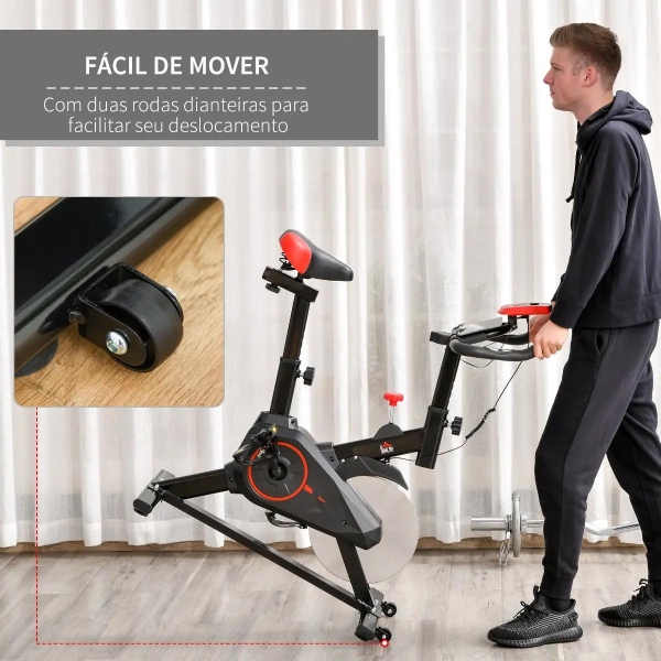 HOMCOM Bicicleta Estática Spinning com Monitor LCD Volante de Inércia de 6kg Assento e Guidão com Altura Ajustável Resistência Regulável 85x46x114cm Preto e Vermelho - Image 7