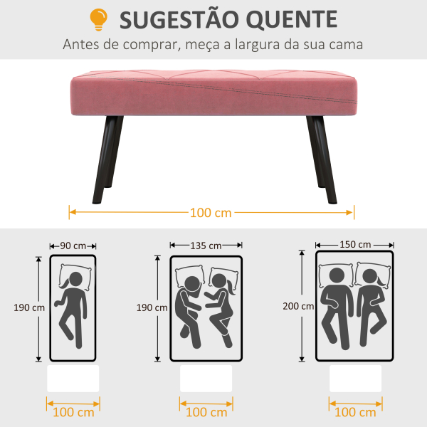 HOMCOM Banco de Pé de Cama Multifuncional e Moderno Banco de Dormitório com Pés de Aço e Assento Acolchoado 100x36x45 cm Rosa - Image 7