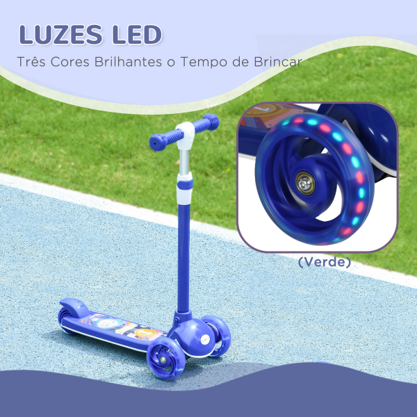 AIYAPLAY Trotinete para Crianças Trotinete com 3 Rodas LED Altura Ajustável Carga 25 kg 52x29x63-76 cm Azul - Image 6