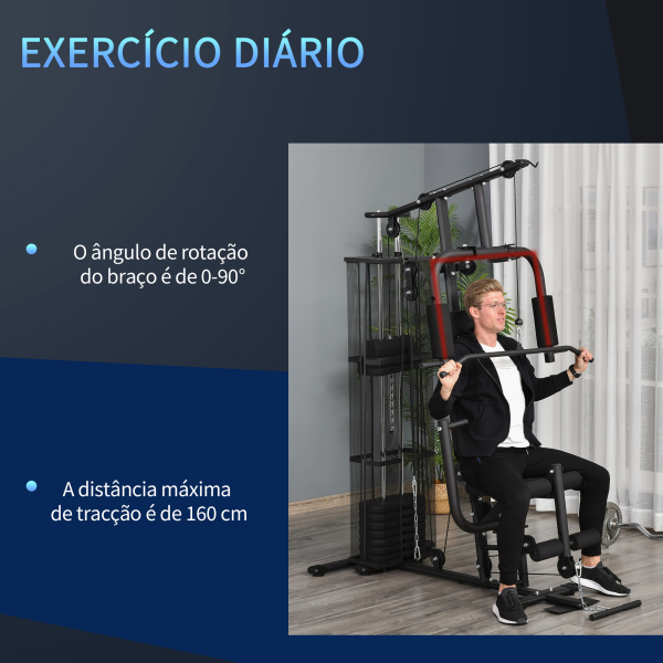 HOMCOM Máquina Multi Estação de Musculação com Placas de Peso de 45kg Carga Máxima 120kg para Treinamento Fitness 150x110x210cm Preto - Image 7