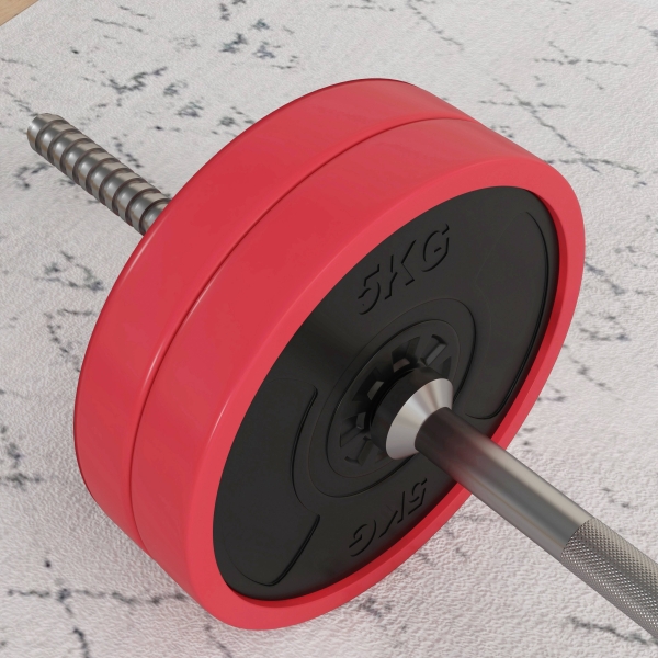 SPORTNOW Conjunto de Barra de Pesos 30 kg com Discos Conjunto de Musculação com 6 Discos e 1 Barra para Treino de Força Levantamento de Pesos 170x26x26 cm Vermelho - Image 8