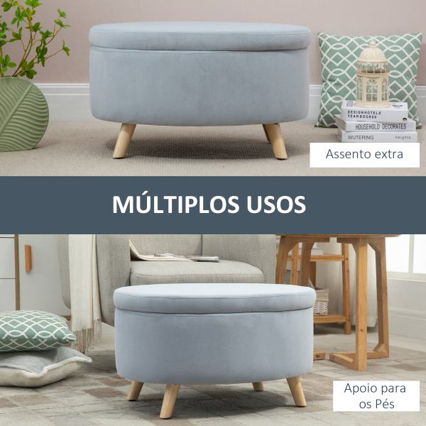 HOMCOM Otomano Puff Estofado em Veludo Acolchoado Banco de Armazenamento com Tampa Removível e Pés de Madeira para Dormitórios Sala de Estar Corredor 71x51,5x42 Cinza - Image 5