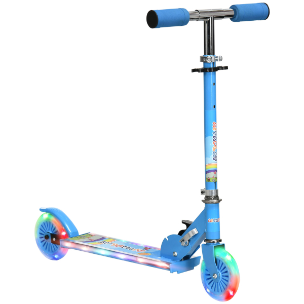 HOMCOM Trotinete para Crianças Dobrável com Luzes e Música 4 Alturas Ajustável Rodas Brilhantes e Pedal LED 67x32x65-78 cm Azul