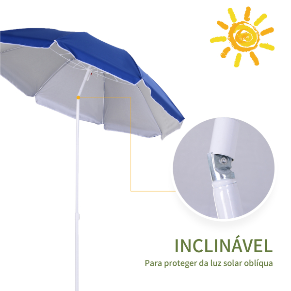 Outsunny Chapéu de Sol de Praia Grande Ø160 cm Chapéu de Sol de Exterior com Ângulo Ajustável Proteção UV Impermeavel e Bolsa de Transporte Azul - Image 4