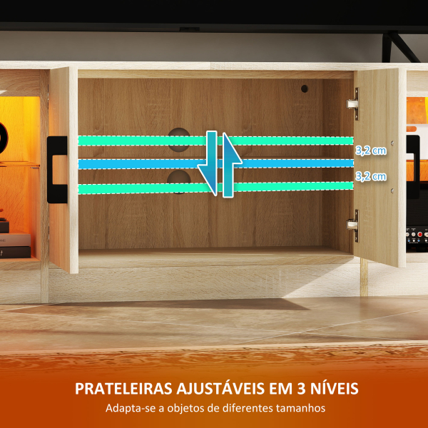 HOMCOM Móvel de TV Moderno com Luzes RGB 2 Orifícios para Cabos para Televisores de até 75 Polegadas 180x35x45 cm Madeira - Image 8