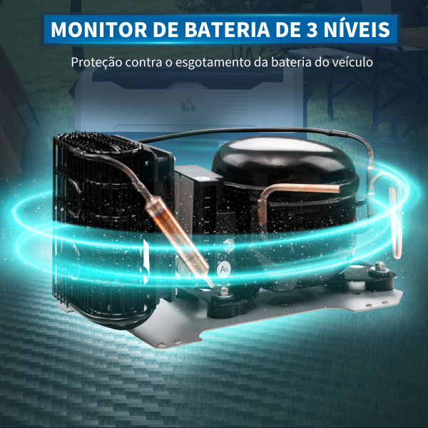 HOMCOM Geleira Elétrica de Compressor Portátil 30,5L para Carro -20℃ a 20℃ com 2 Rodas Alças e Congelador 56,8x33x26,2 cm Preto - Image 7