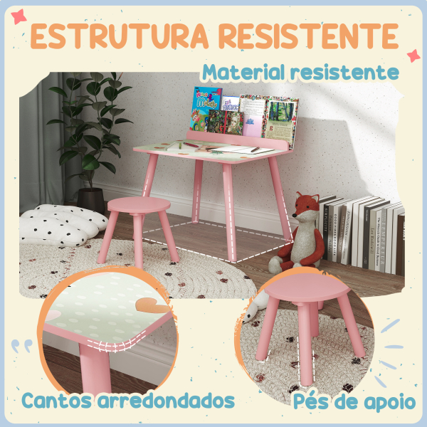 AIYAPLAY Mesa e Cadeira para Crianças com Prateleira para Livros Secretária para Crianças acima de 3 Anos Rosa - Image 6