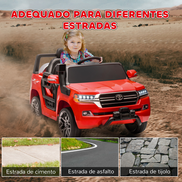 AIYAPLAY Carro Elétrico para Crianças Toyota Land Cruiser 12V com Faróis Buzina Arranque Lento e Música MP3 107x65x55,5 cm Vermelho - Image 7