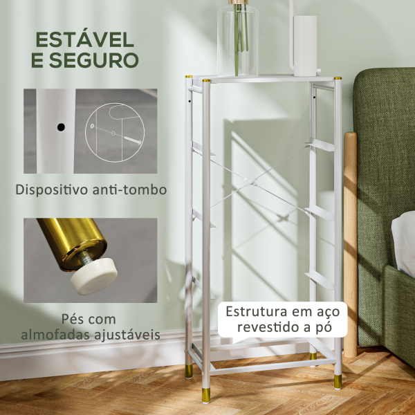HOMCOM Cómoda para Dormitório Cómoda de Tecido com 4 Gavetas Dobráveis com Frentes de Couro PU 46x30x98 cm Branco - Image 6