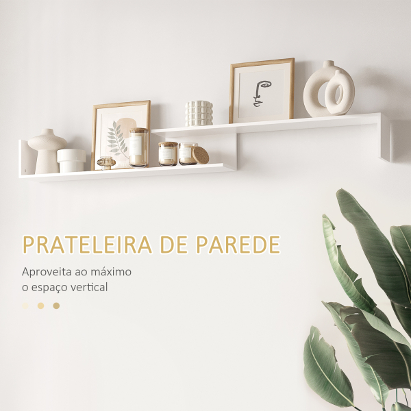 HOMCOM Móvel de TV Moderno Móvel para Televisores 153,6x25x42cm e Prateleira de Parede 150x14,5x16,3cm Branco e Madeira - Image 6