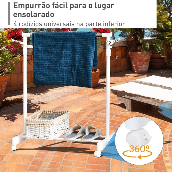 HOMCOM Charriot com Altura Ajustável Cabide com Rodas Portátil Prateleira Inferior Aço 68,5x42x87-145cm Branco e Prata - Image 7